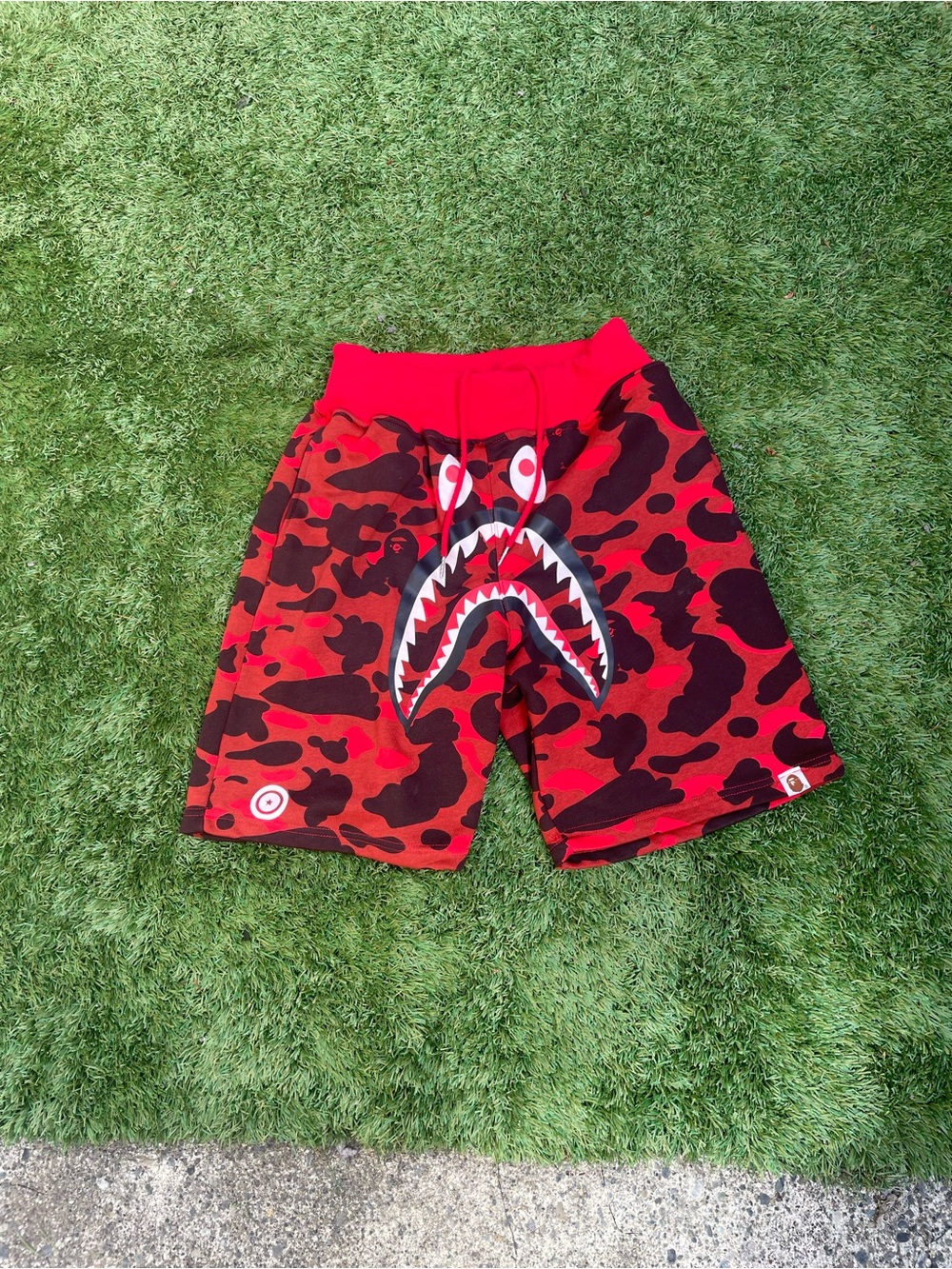 Bape Red & Black Shark Camo Kids Shorts